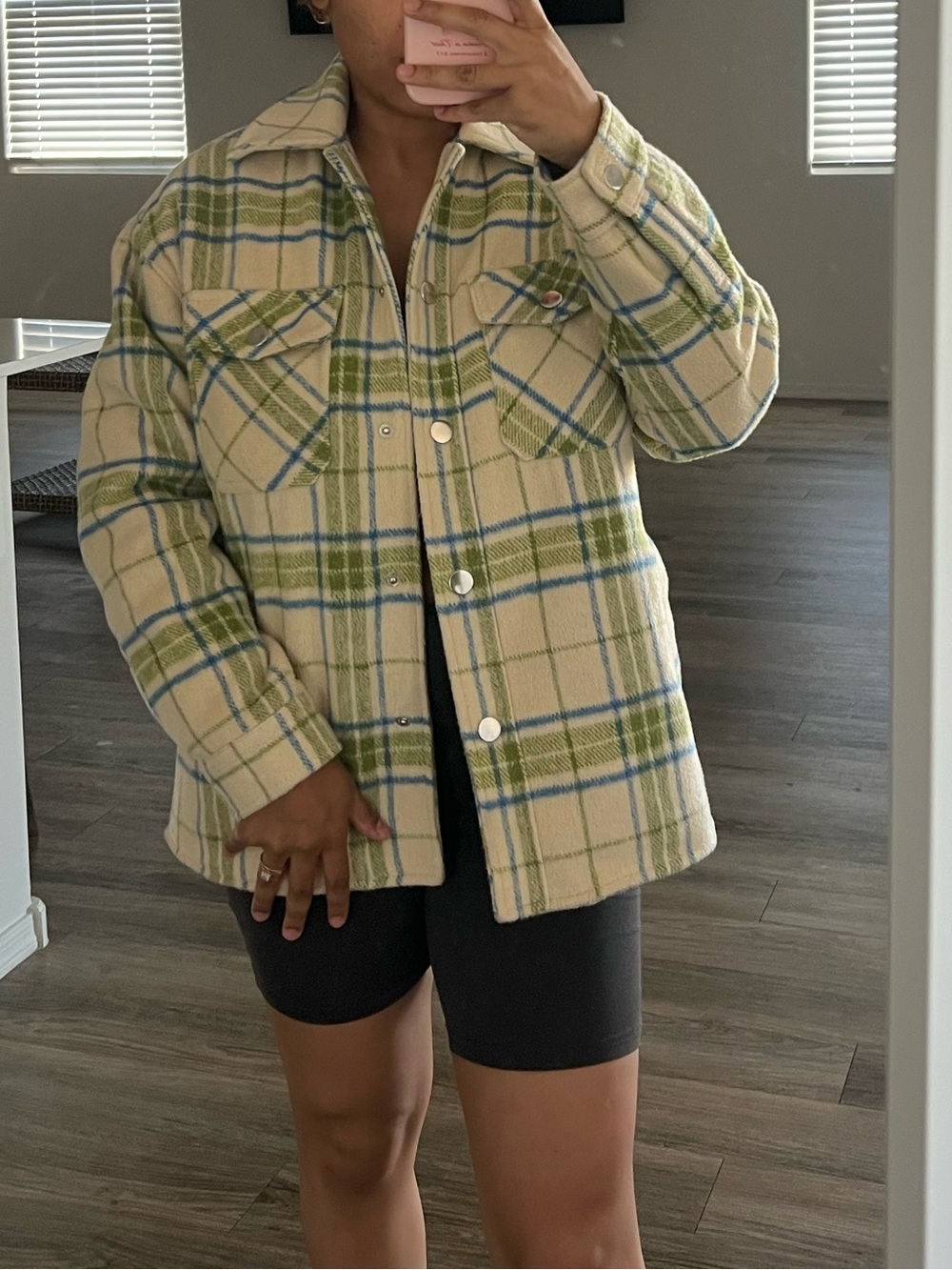 Plaid Shacket Jacket in Cream & Green - Women